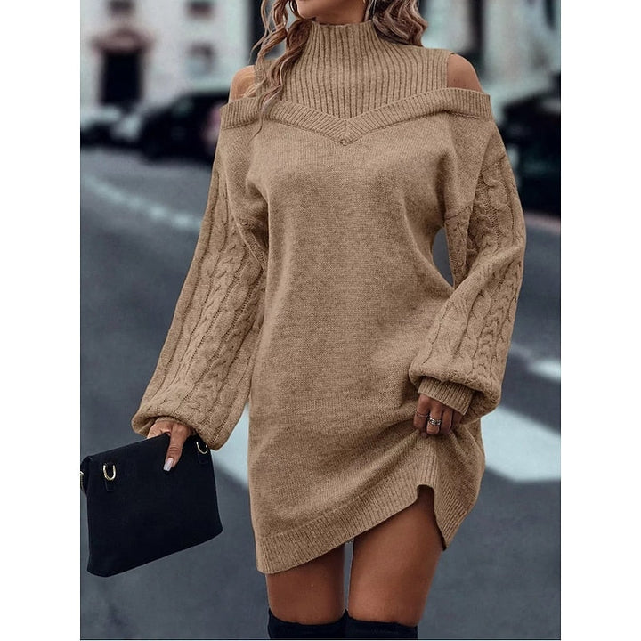 Tanya Women Cold Shoulder Turtleneck Cable Knit Sweater Dress