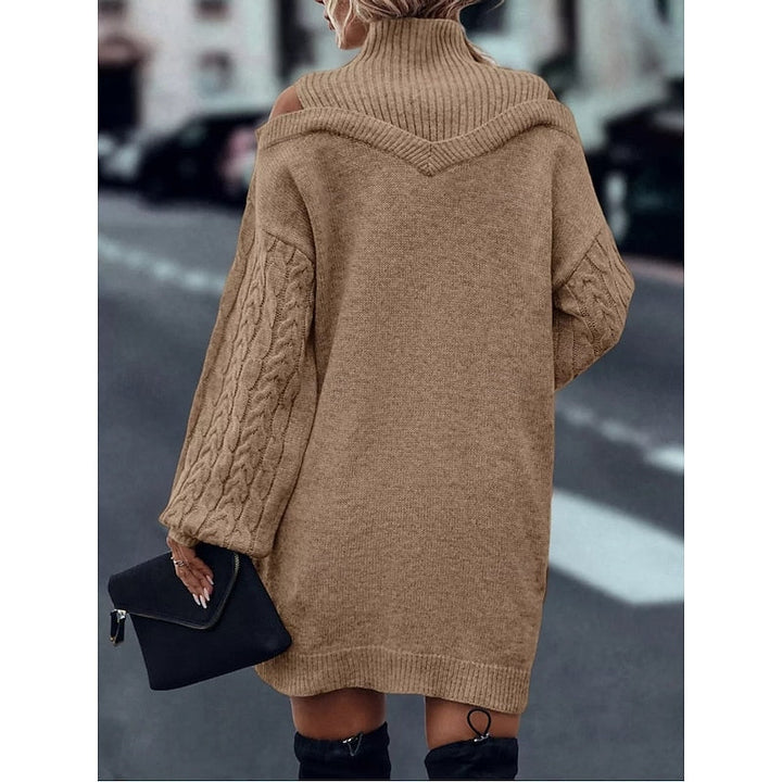 Tanya Women Cold Shoulder Turtleneck Cable Knit Sweater Dress