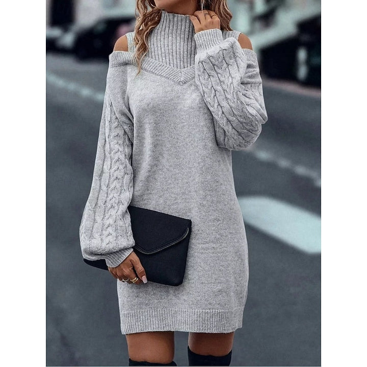 Tanya Women Cold Shoulder Turtleneck Cable Knit Sweater Dress