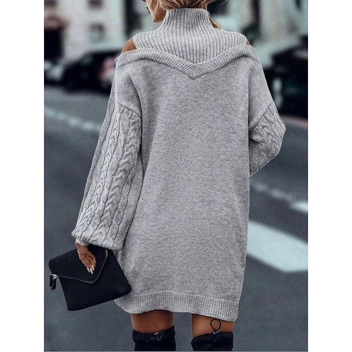 Tanya Women Cold Shoulder Turtleneck Cable Knit Sweater Dress