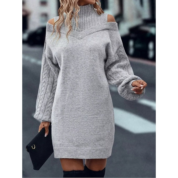 Tanya Women Cold Shoulder Turtleneck Cable Knit Sweater Dress