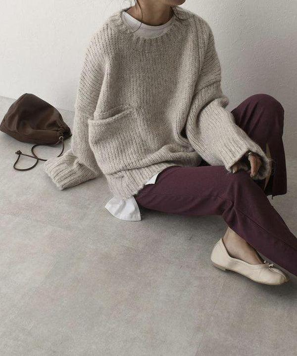 Christa | Women Pocket Crew Knit Sweater