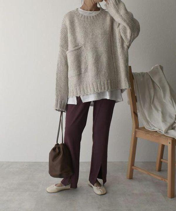 Christa | Women Pocket Crew Knit Sweater