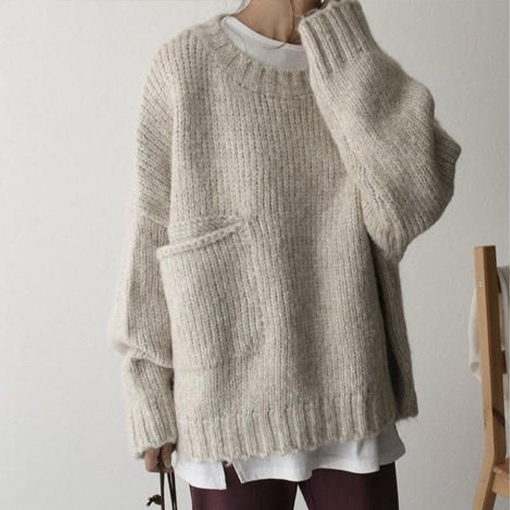 Christa | Women Pocket Crew Knit Sweater
