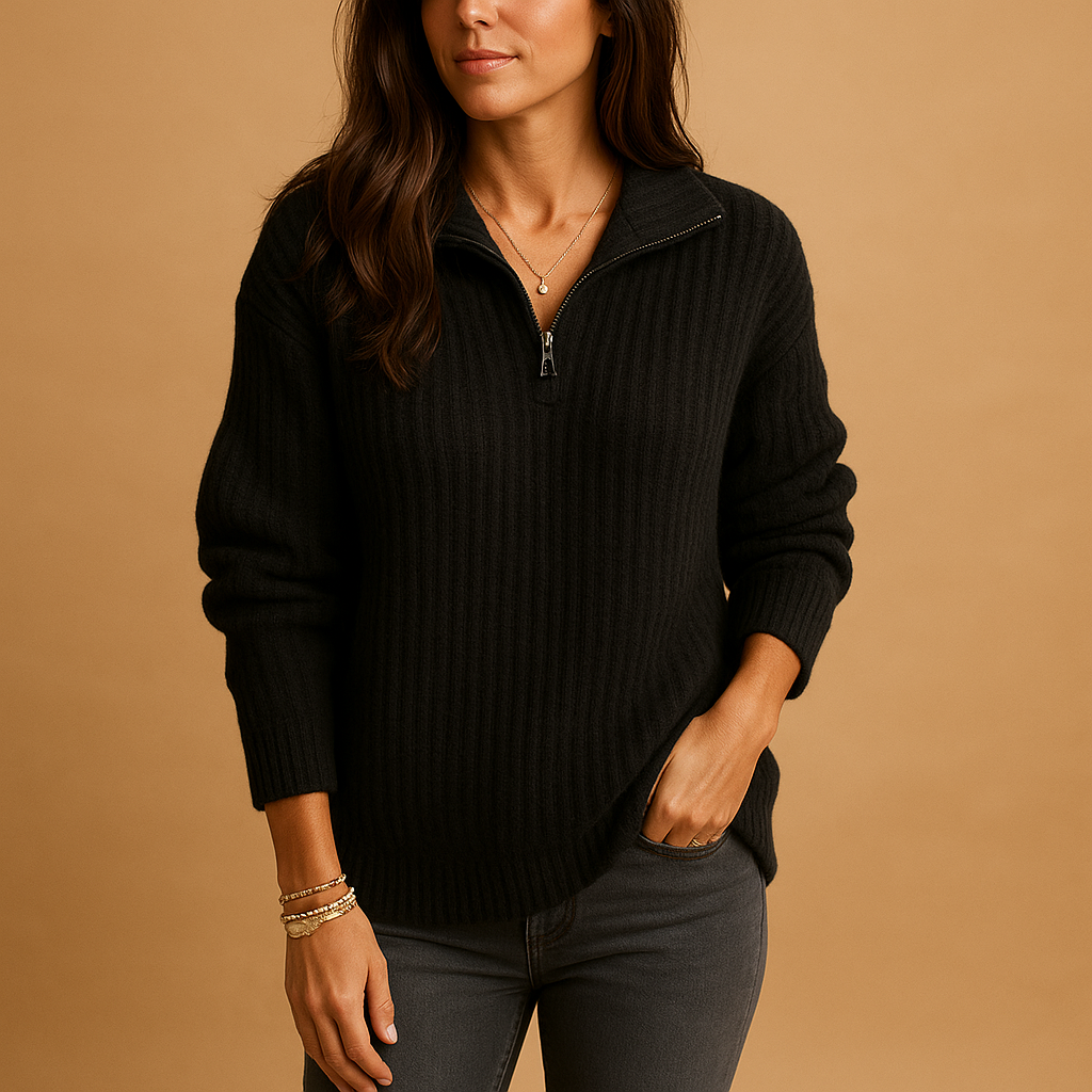 Neva | Women Rib Knit Half Zip Pullover