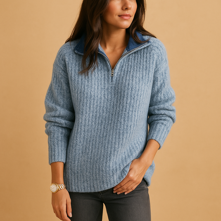 Neva | Women Rib Knit Half Zip Pullover
