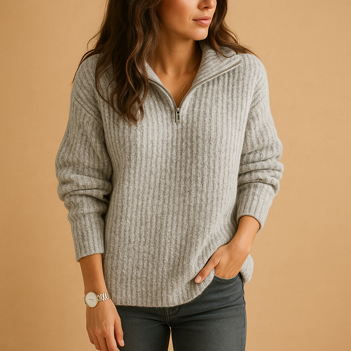 Neva | Women Rib Knit Half Zip Pullover