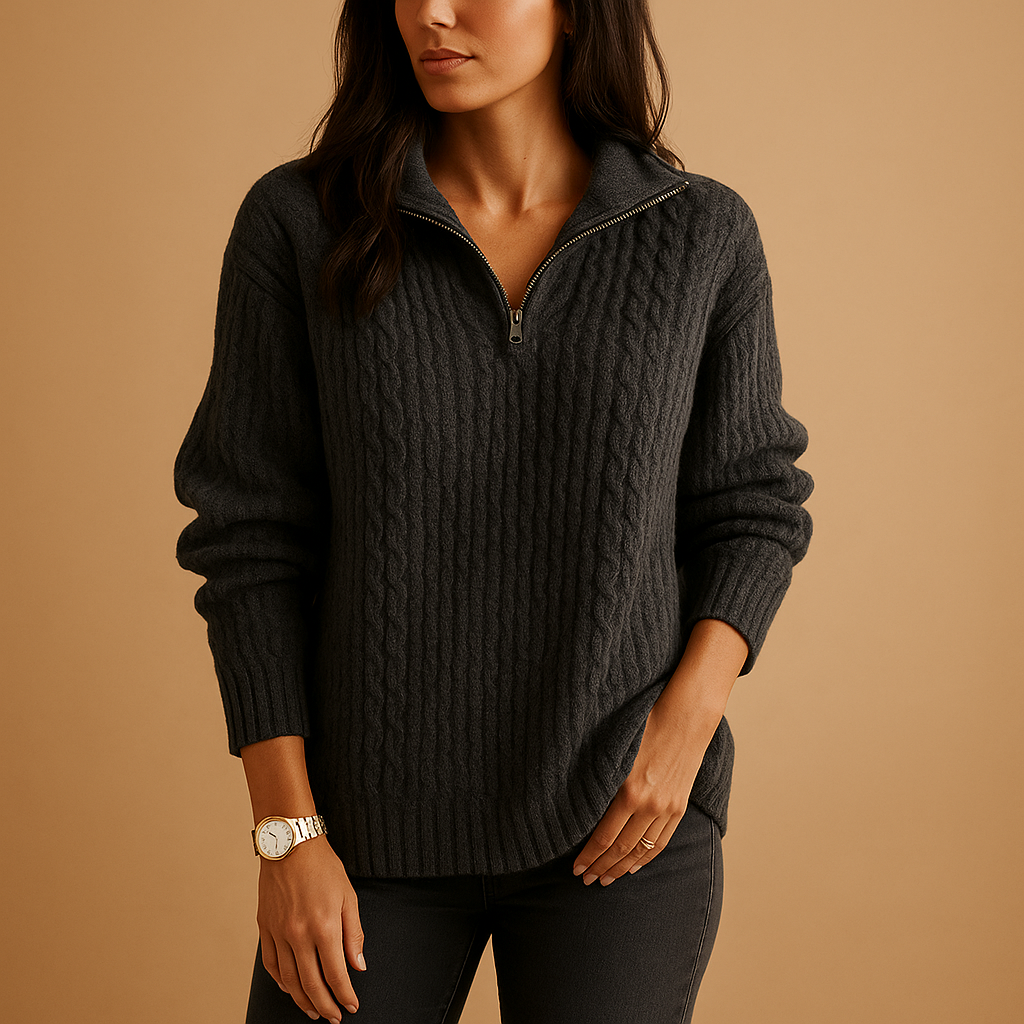 Neva | Women Rib Knit Half Zip Pullover