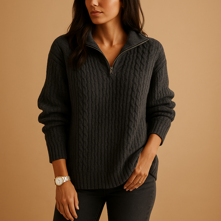 Neva | Women Rib Knit Half Zip Pullover