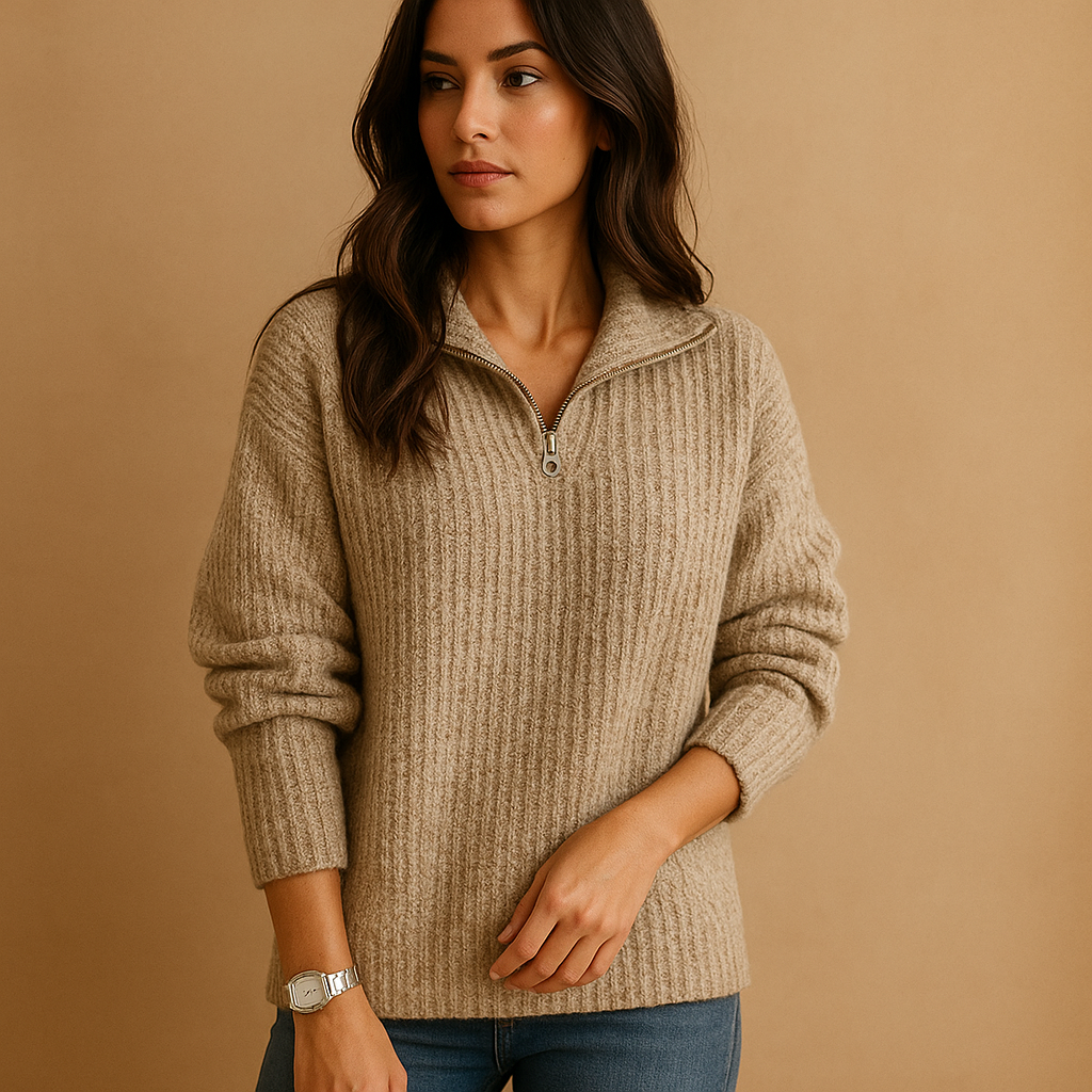Neva | Women Rib Knit Half Zip Pullover
