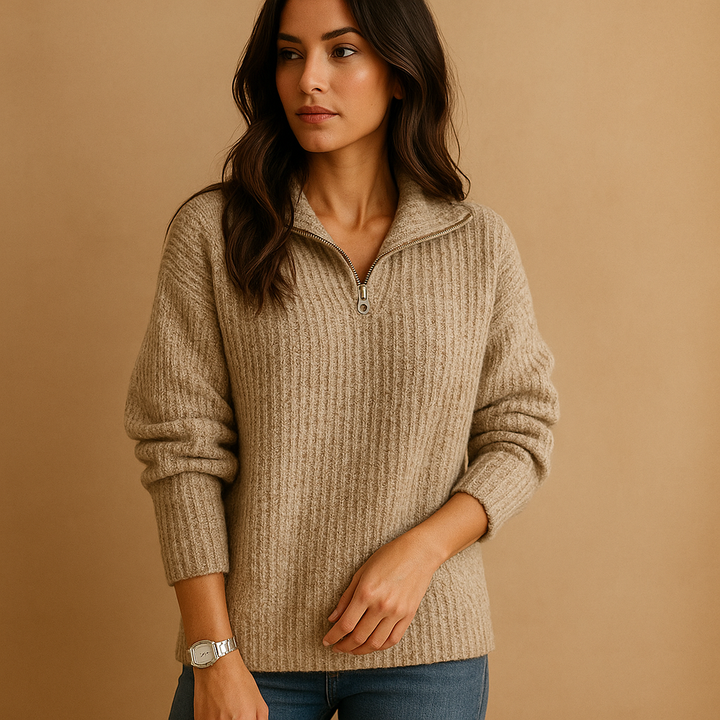 Neva | Women Rib Knit Half Zip Pullover