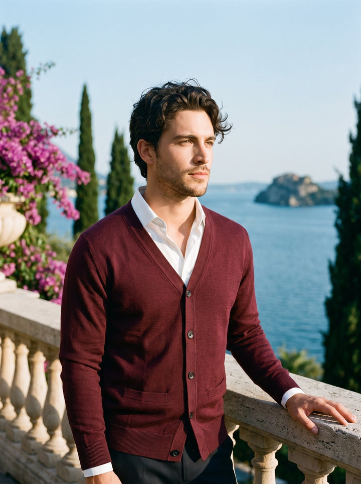 Cardigan for Men V Neck Button Up Fine Knit Smart Casual
