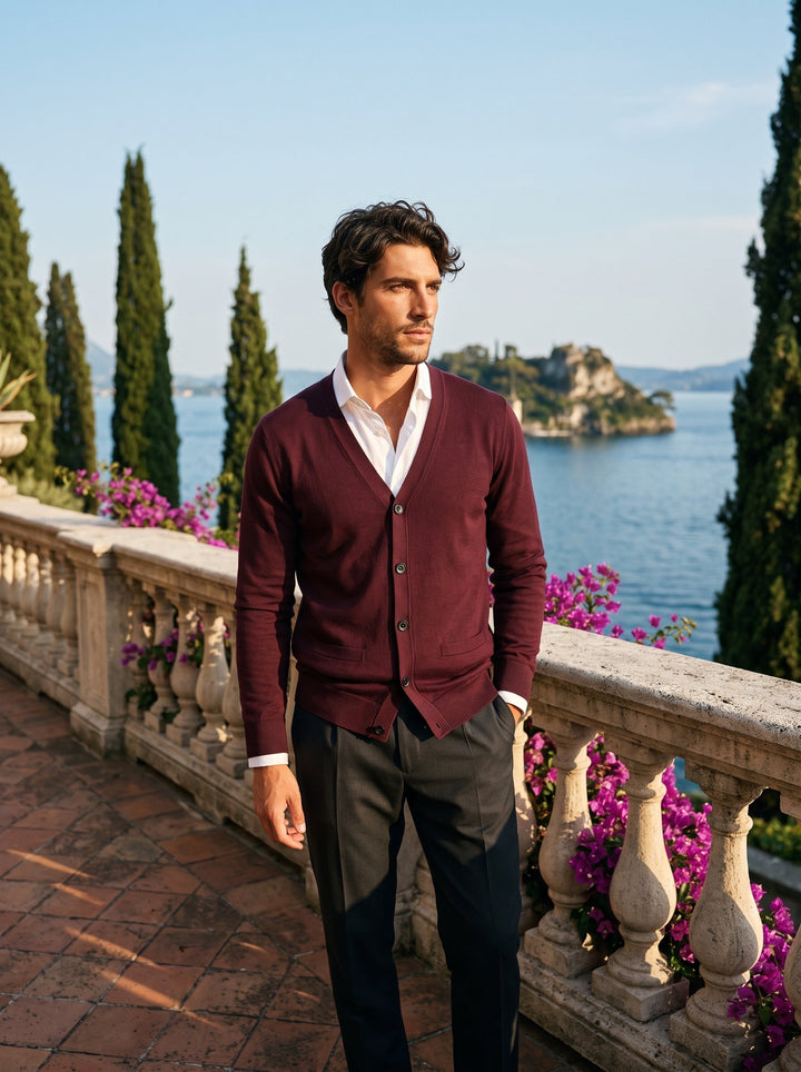 Cardigan for Men V Neck Button Up Fine Knit Smart Casual