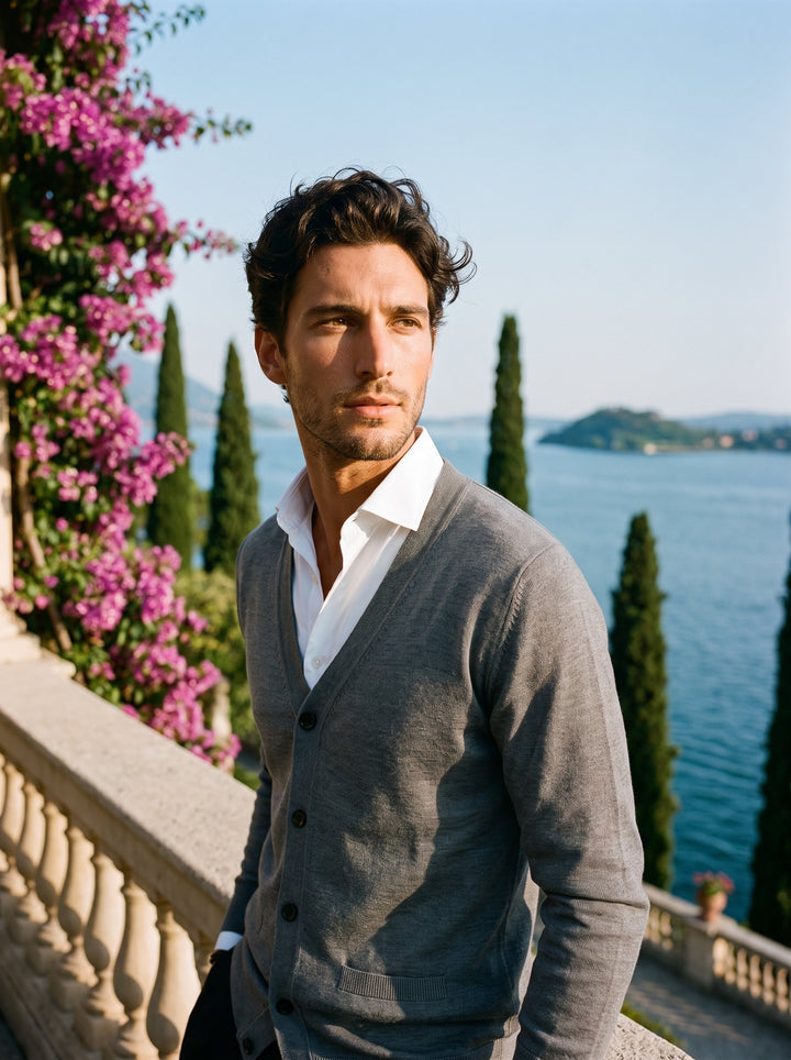 Cardigan for Men V Neck Button Up Fine Knit Smart Casual