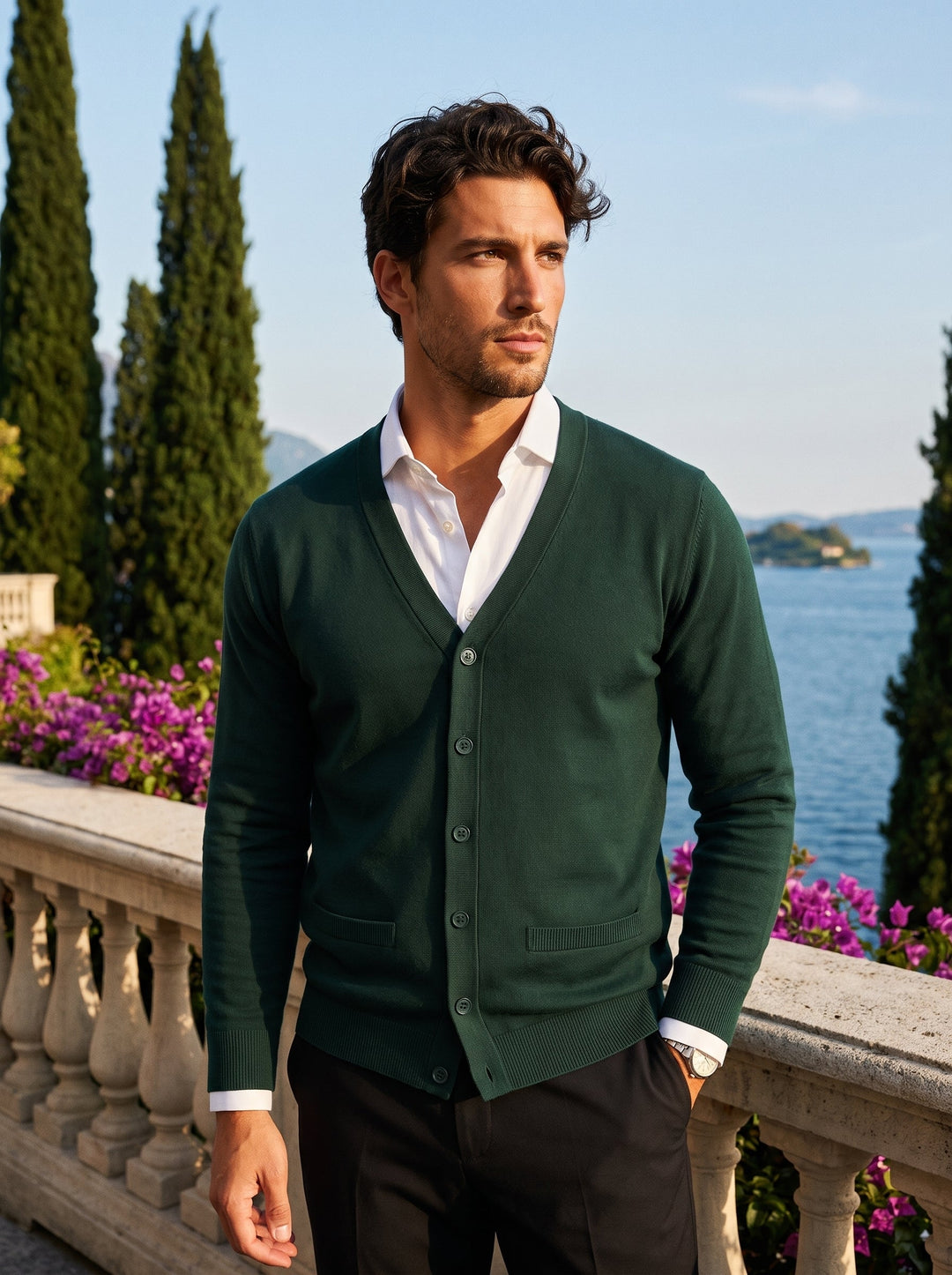 Cardigan for Men V Neck Button Up Fine Knit Smart Casual