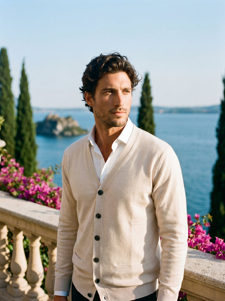Cardigan for Men V Neck Button Up Fine Knit Smart Casual