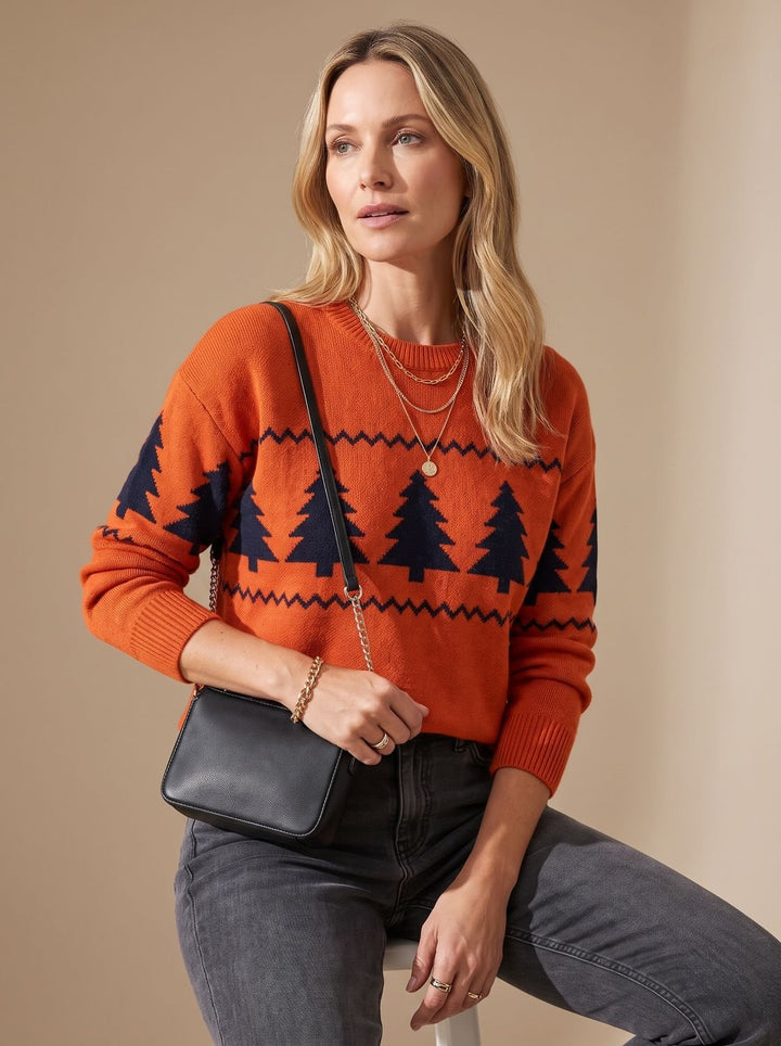 Debra | Women Tree Print Crewneck Sweater