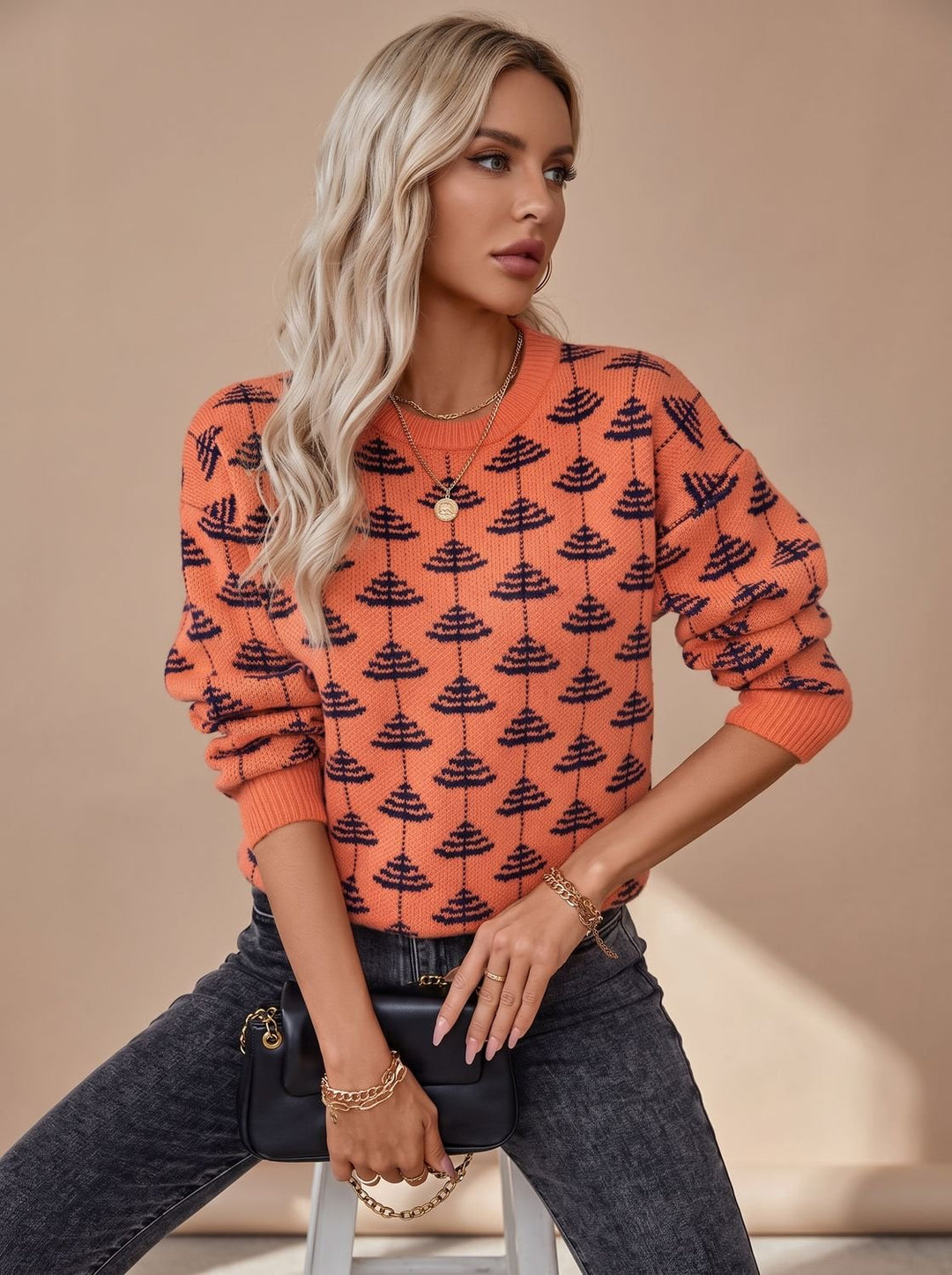 Debra | Women Tree Print Crewneck Sweater