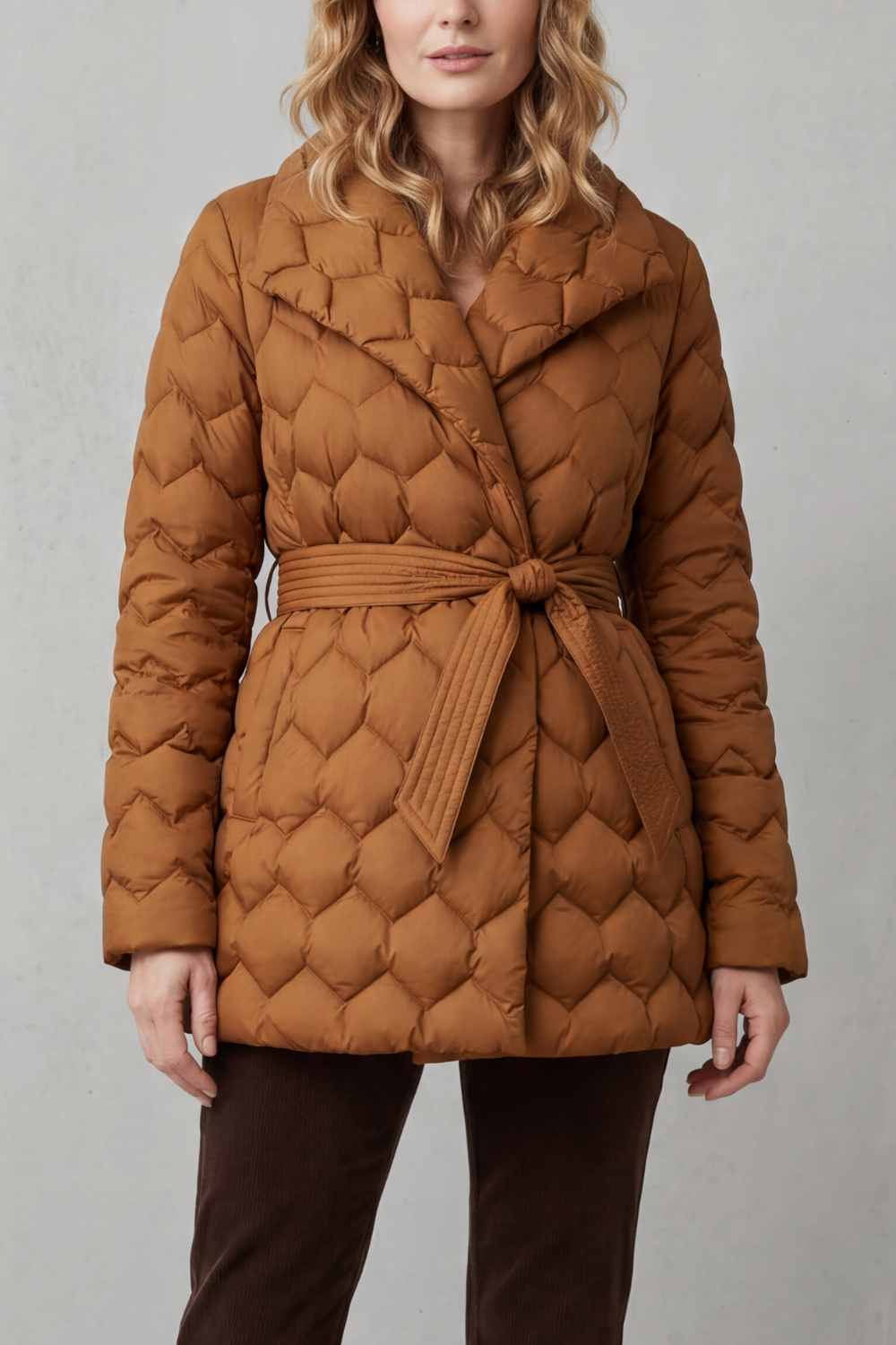 Joss | Women Belted Diamond Quilted Padded Jacket