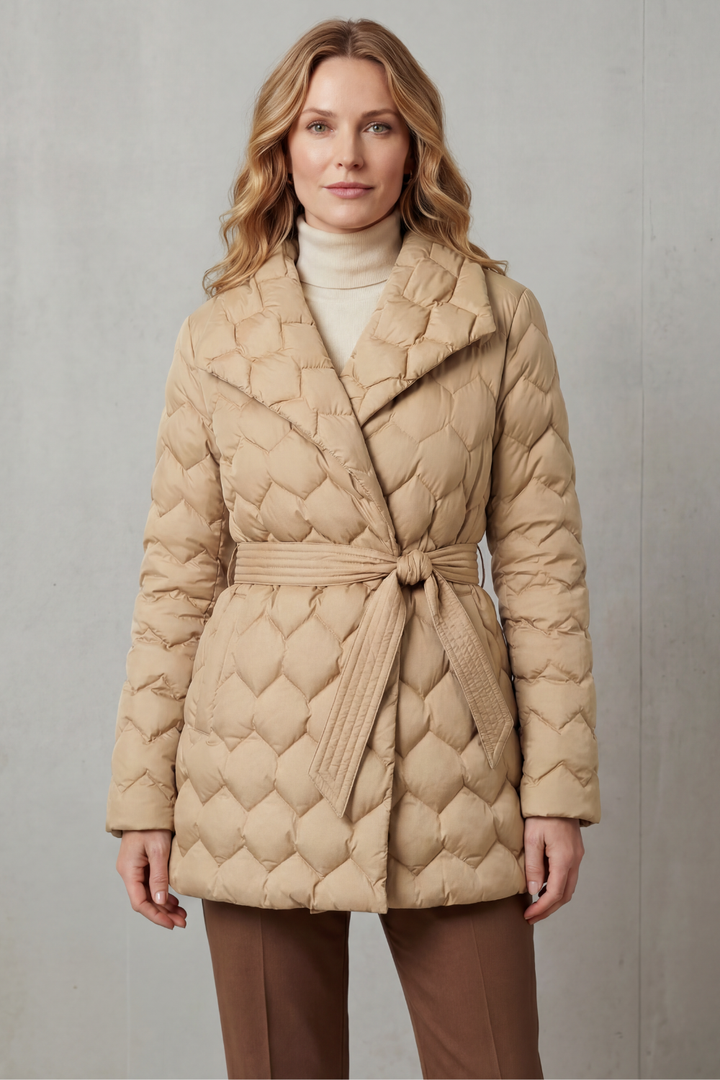 Joss | Women Belted Diamond Quilted Padded Jacket