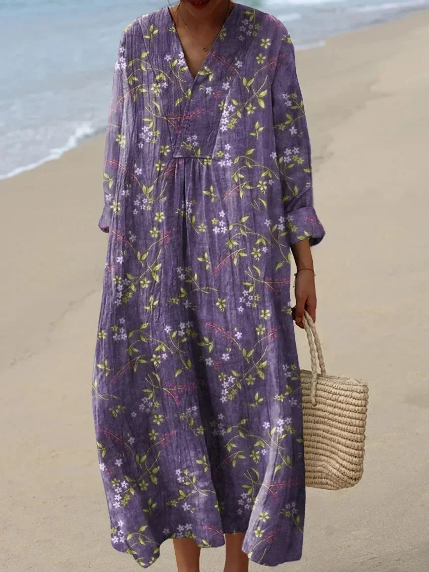 Marissa Women V Neck Long Sleeve Midi Floral Dress