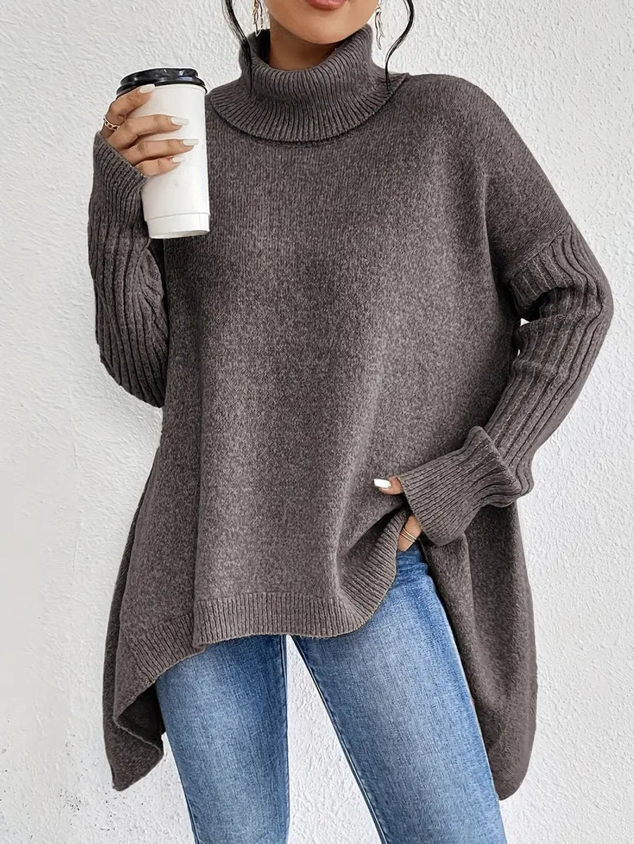 Women's Oversized Longline Turtleneck Knit Sweater