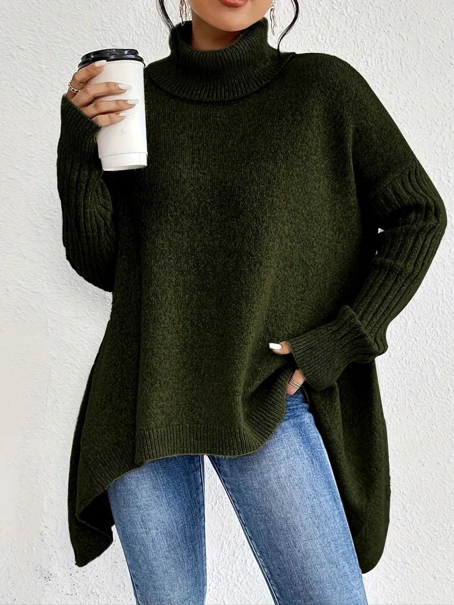 Women's Oversized Longline Turtleneck Knit Sweater