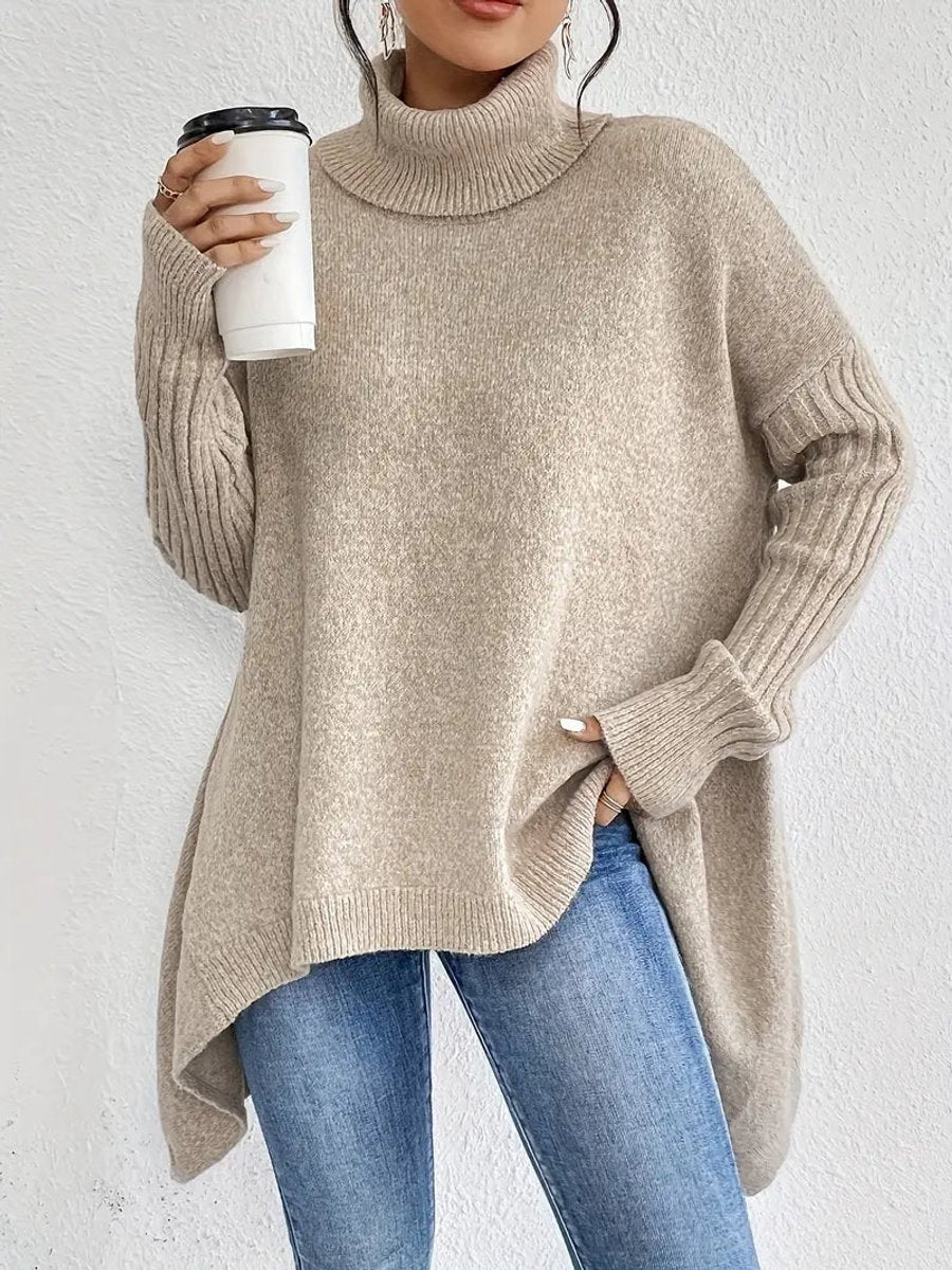 Women's Oversized Longline Turtleneck Knit Sweater