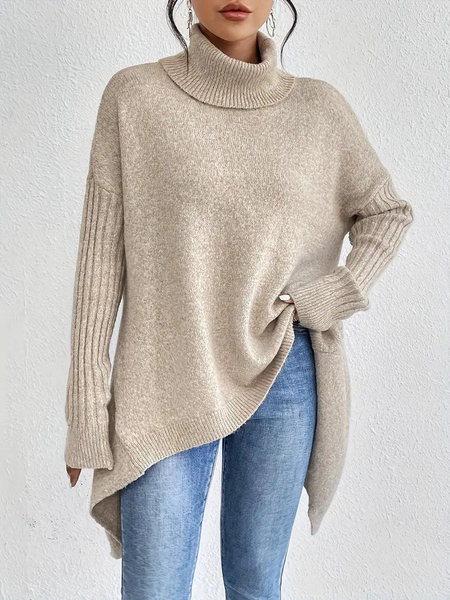 Women's Oversized Longline Turtleneck Knit Sweater