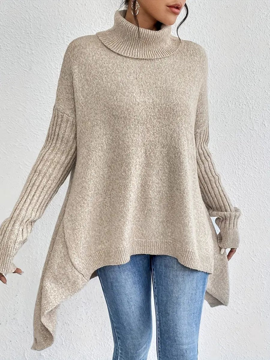 Women's Oversized Longline Turtleneck Knit Sweater