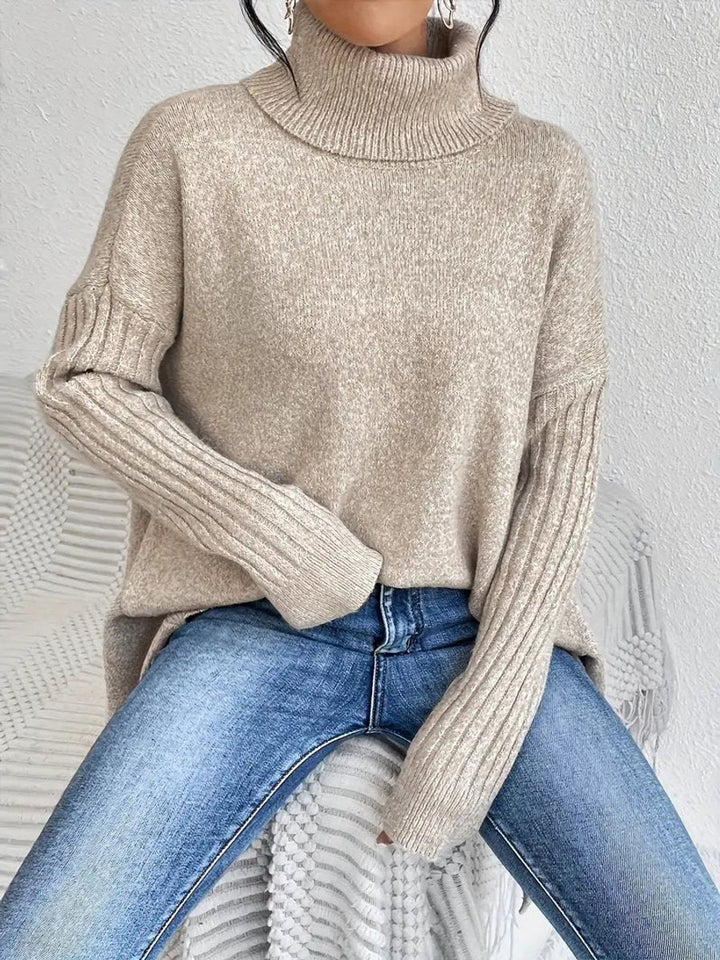 Women's Oversized Longline Turtleneck Knit Sweater