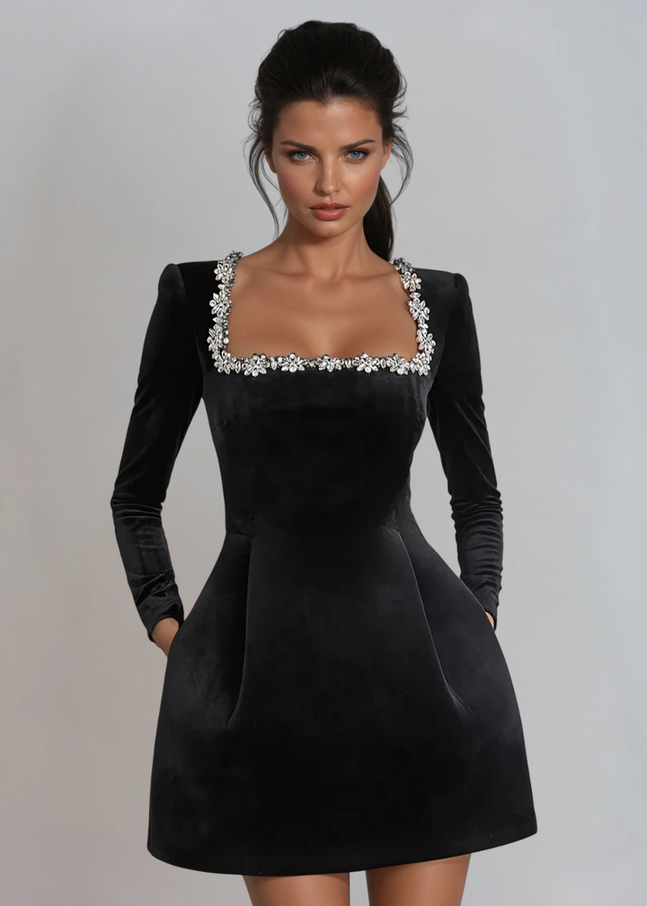 Velma | Women Velvet Square Neck Winter Wedding Guest Dress