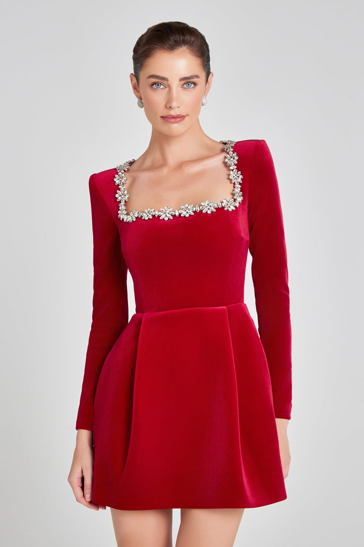 Velma | Women Velvet Square Neck Winter Wedding Guest Dress