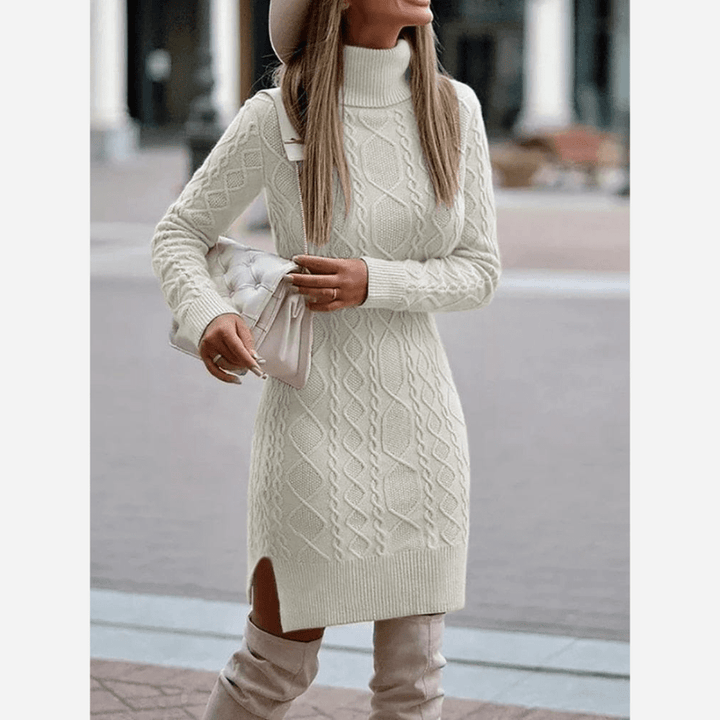 Concetta Women Turtleneck Knit Side Slit Long Sleeve Dress