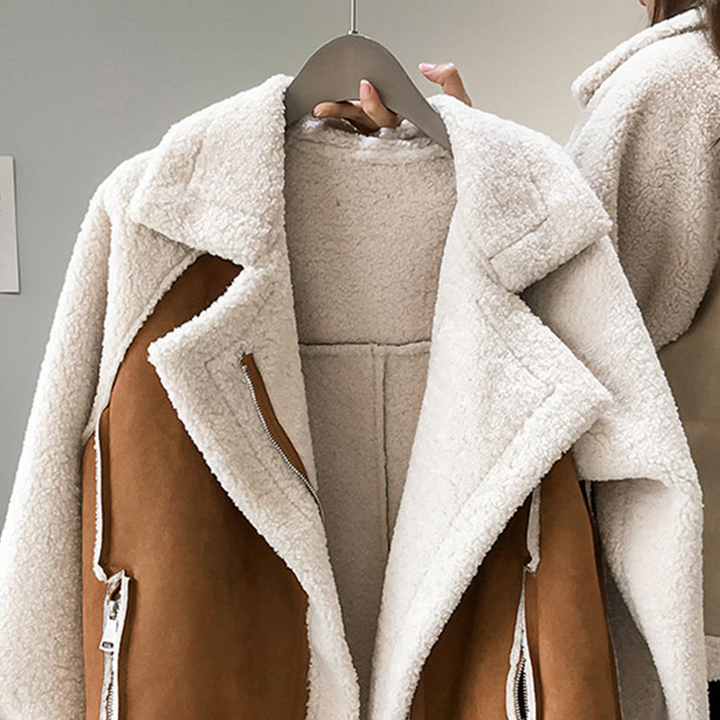 Dido | Women Zip Colorblock Shearling Jacket