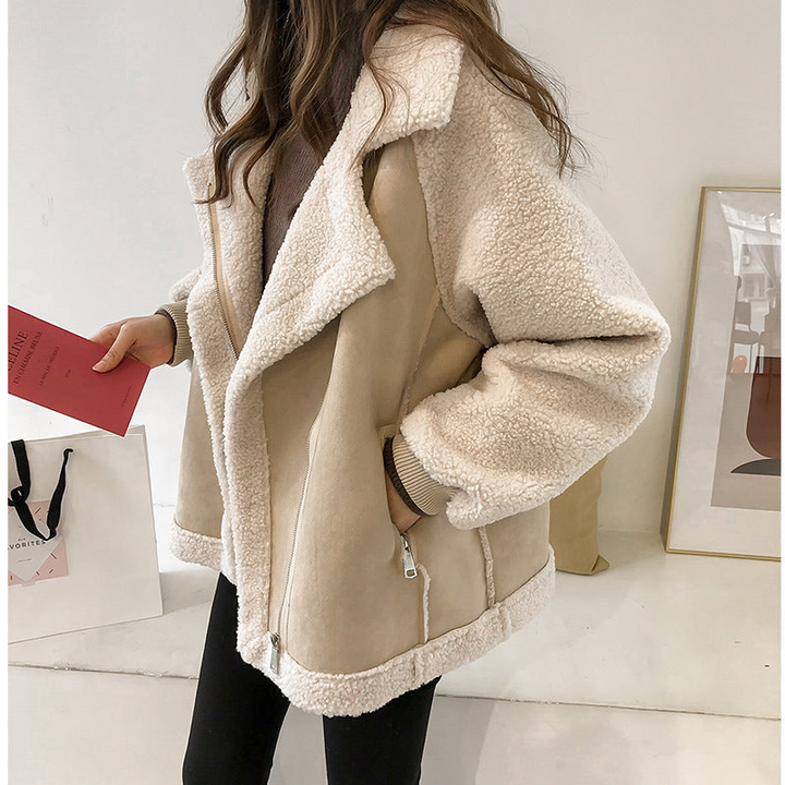 Dido | Women Zip Colorblock Shearling Jacket