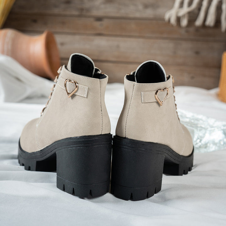 Shelley Women Lace Up Lug Sole Block Heel Booties