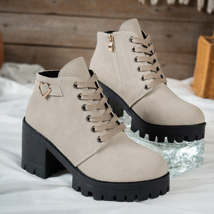 Shelley Women Lace Up Lug Sole Block Heel Booties
