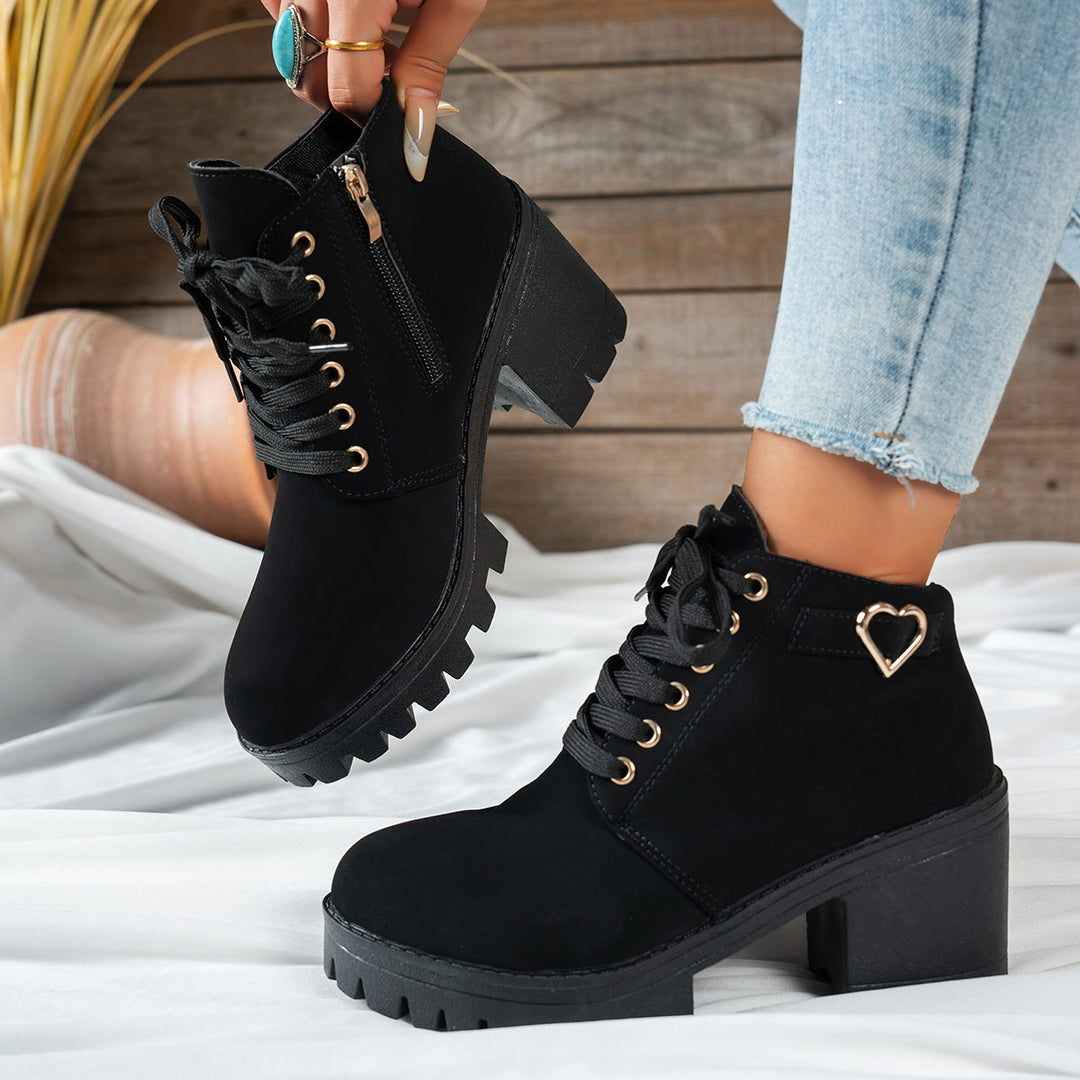 Shelley Women Lace Up Lug Sole Block Heel Booties