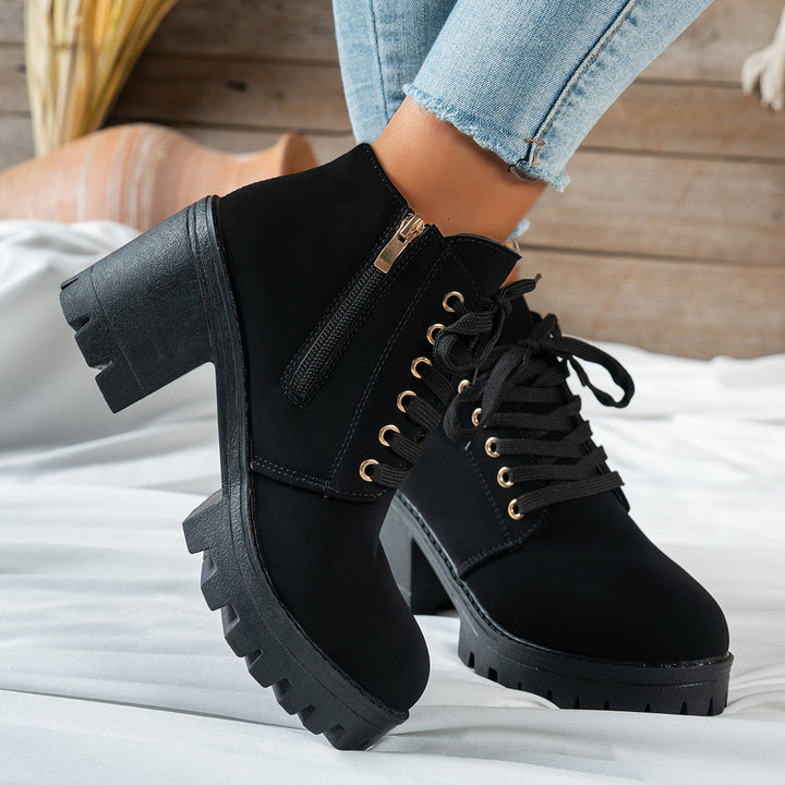 Shelley Women Lace Up Lug Sole Block Heel Booties
