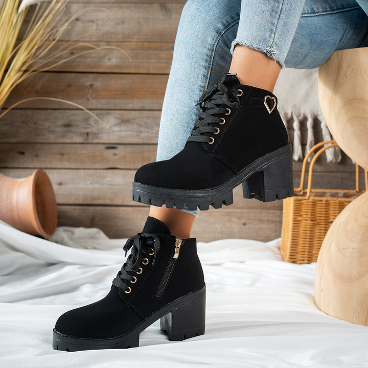 Shelley Women Lace Up Lug Sole Block Heel Booties
