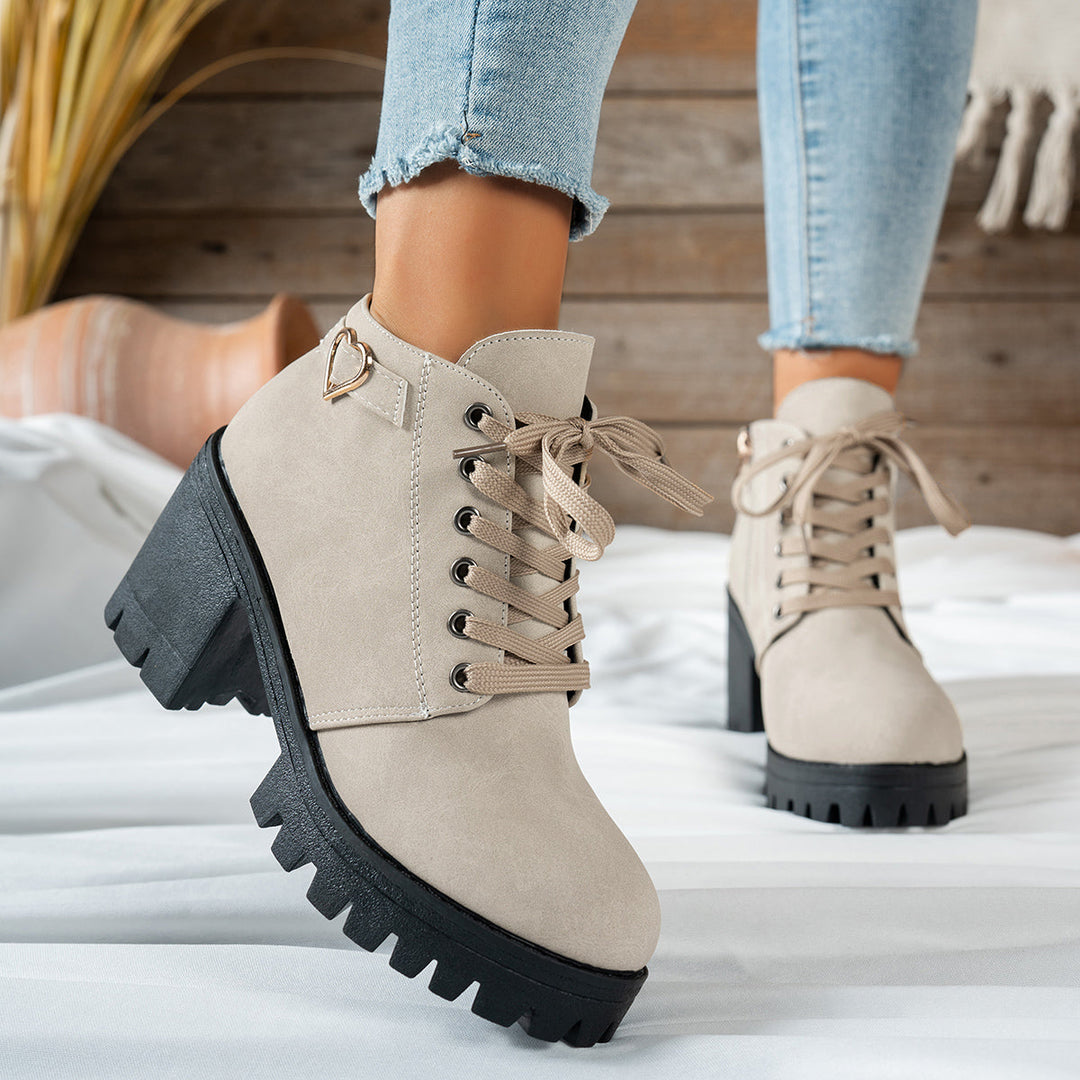 Shelley Women Lace Up Lug Sole Block Heel Booties