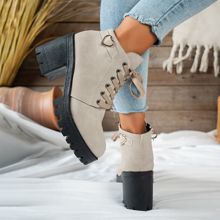 Shelley Women Lace Up Lug Sole Block Heel Booties