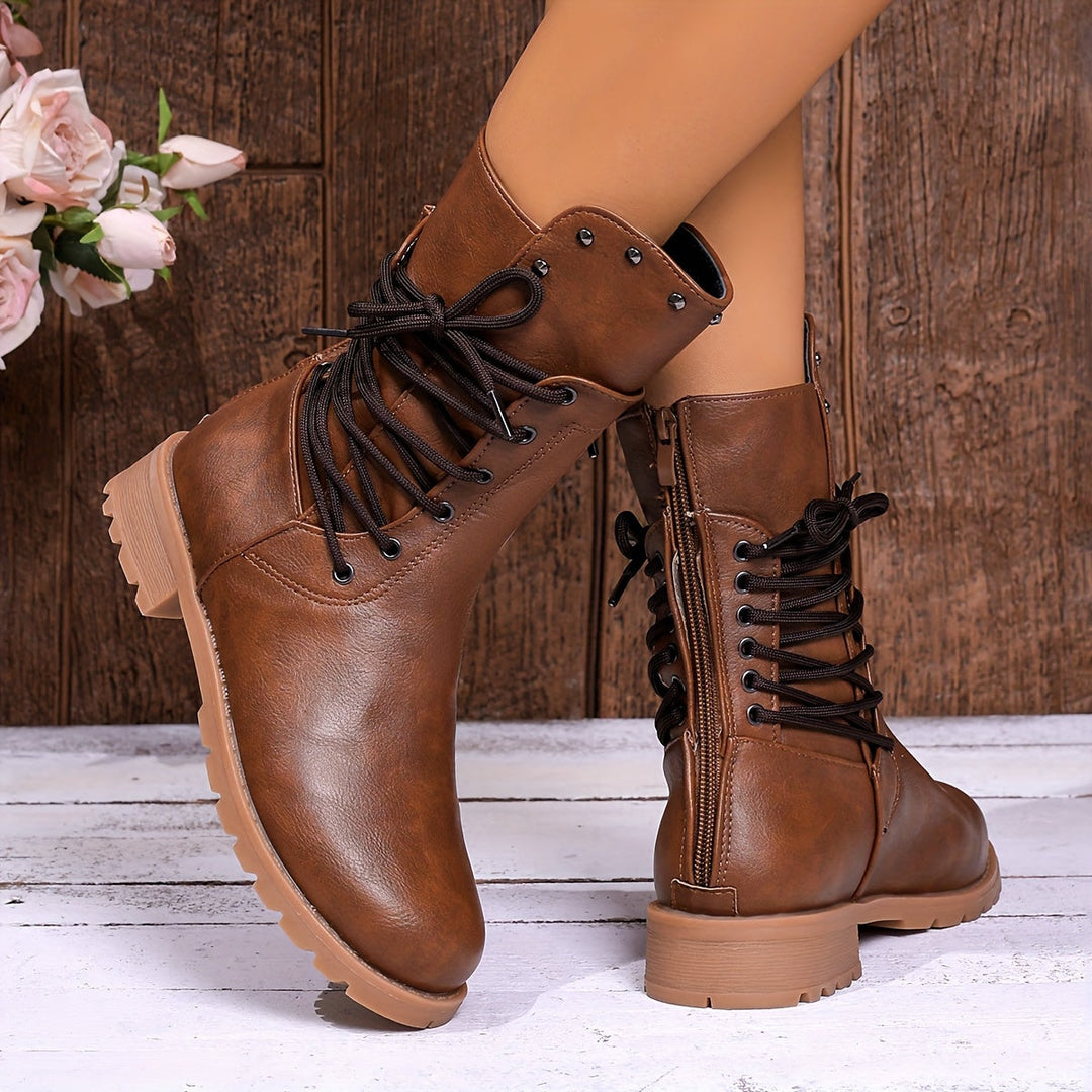 Leto | Women Lace Up Combat Ankle Boots