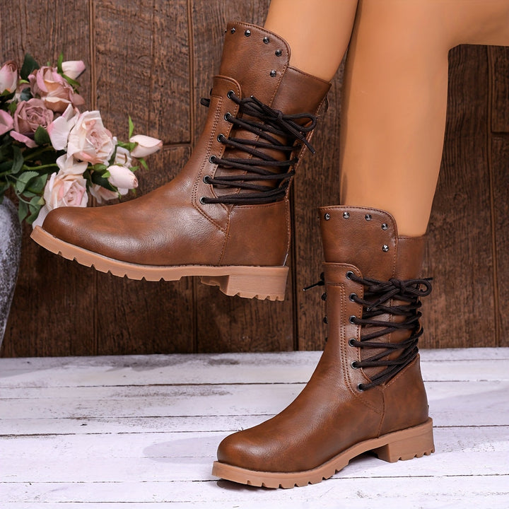 Leto | Women Lace Up Combat Ankle Boots