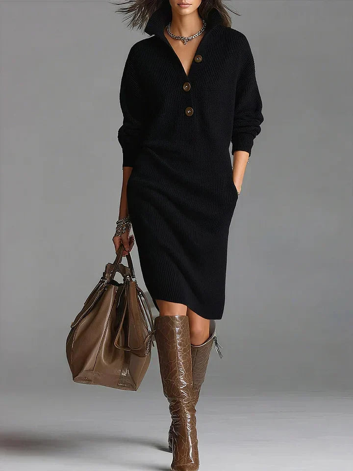 Pascale | Women Collar Button Midi Sweater Dress
