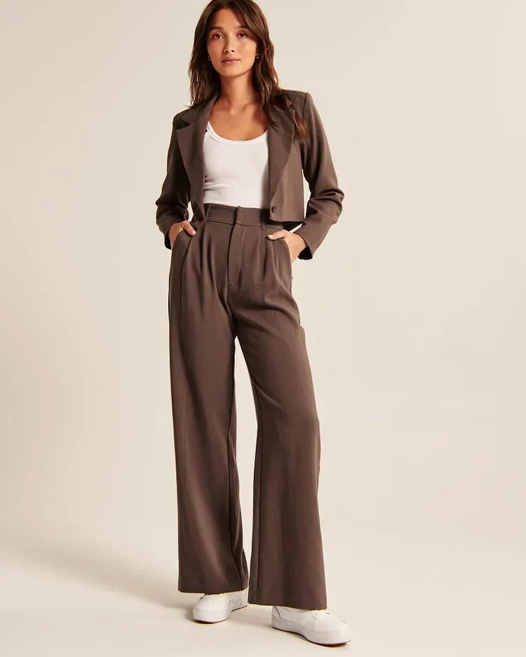 Lorene Women High Waist Pleated Wide Leg Dress Pants