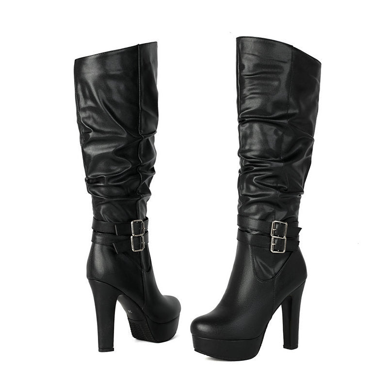 Kalliope Women Side Zip Thigh High Black Boots