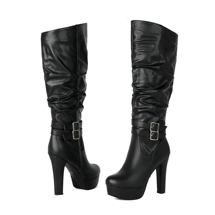Kalliope Women Side Zip Thigh High Black Boots