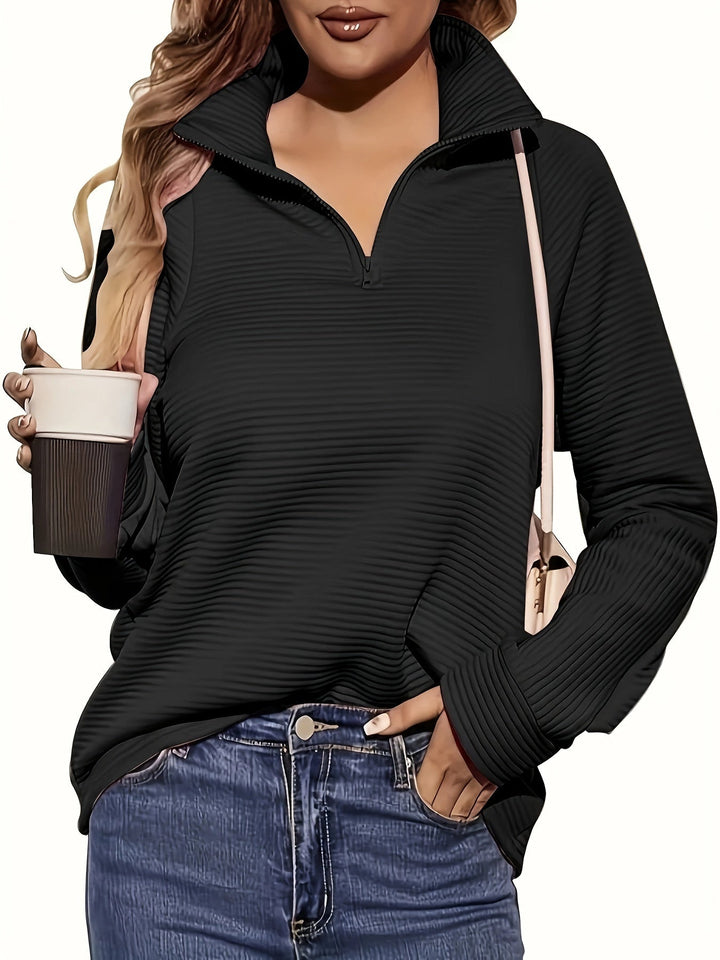 Leta | Women Ribbed Stand Half Zip Pullover